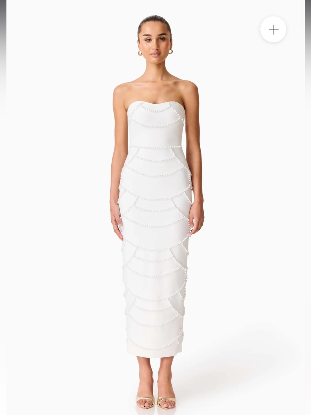 elliatt lucine white strapless pearl embellished midi bridal dress size medium